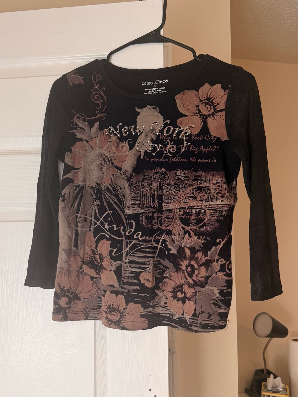 Persona Black Long-Sleeve Graphic Floral Tee with Pink Accents